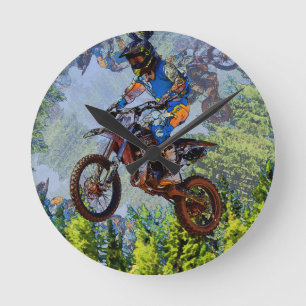 Dirt-Biking-Idioten- Motocross-Rennfahrer Poster Runde Wanduhr