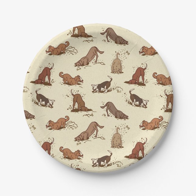 Dirt Digging Hunde - Strandurlaub Muster. Pappteller (Vorderseite)