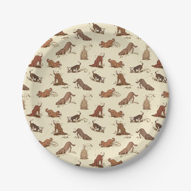 Dirt Digging Hunde - Strandurlaub Muster. Pappteller (Vorderseite)