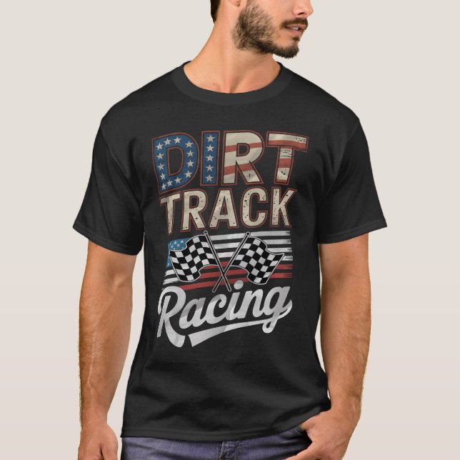 Dirt Track Racing Patriotic American Flag Sprint C T-Shirt (Vorderseite)