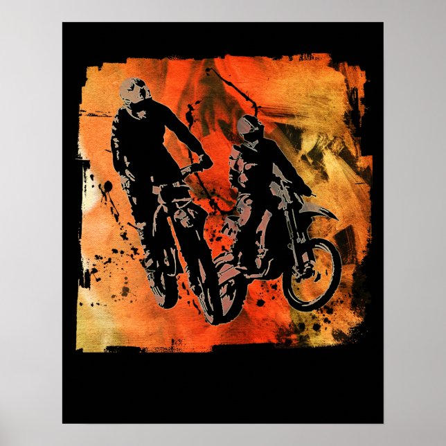 Dirtbiker Duo Rot und Orange Grunge Poster (Vorne)