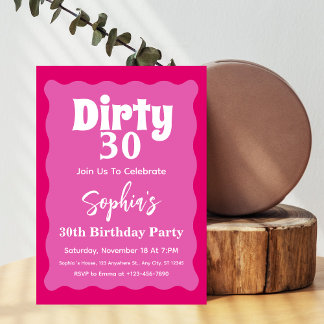 Dirty30 Hot Pink Wavy Curve Squiggle 30. Geburtsta Einladung
