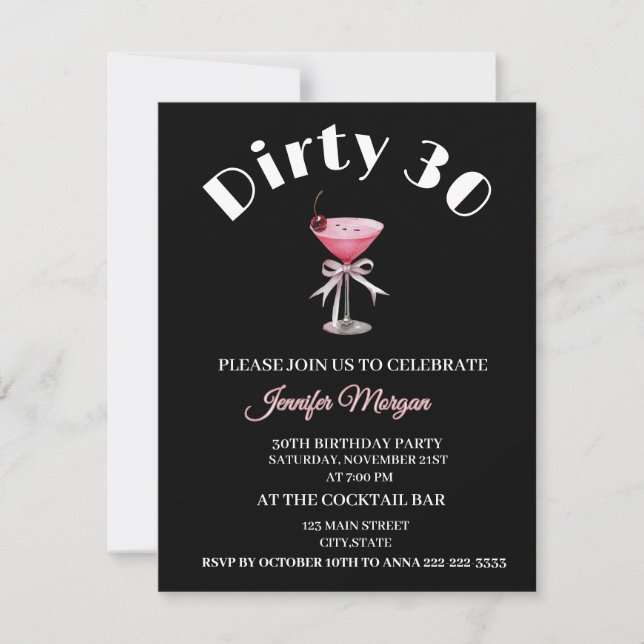Dirty 30 Coquette Martini Geburtstag Themeneinladu Einladung (Vorderseite)