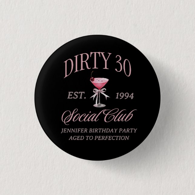 Dirty 30 Coquette Martini mit Bow Button (Vorderseite)
