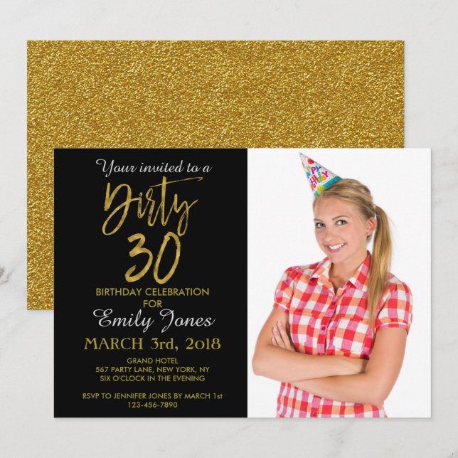 Dirty 30 Gold Foil Geburtstag Einladung (Vorne/Hinten)