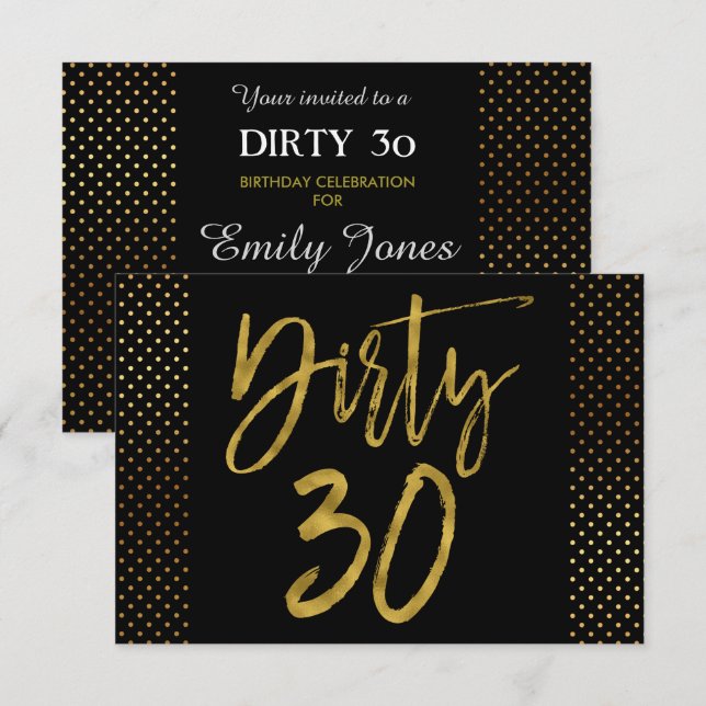 Dirty 30 Gold Foil Geburtstag Einladung (Vorne/Hinten)