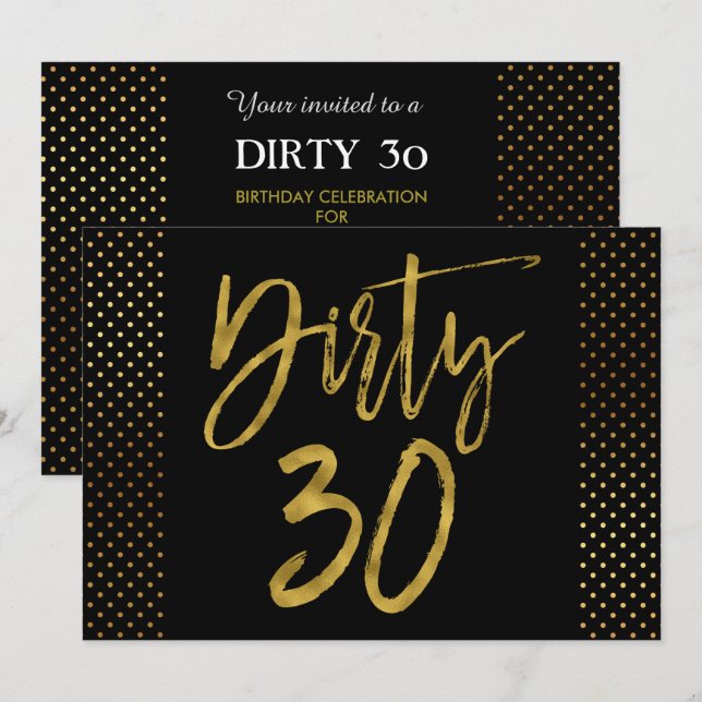 Dirty 30 Gold Foil Geburtstag Einladung (Vorne/Hinten)