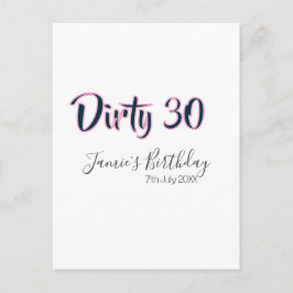 Dirty 30 happy birthday name date pink gray callig postkarte
