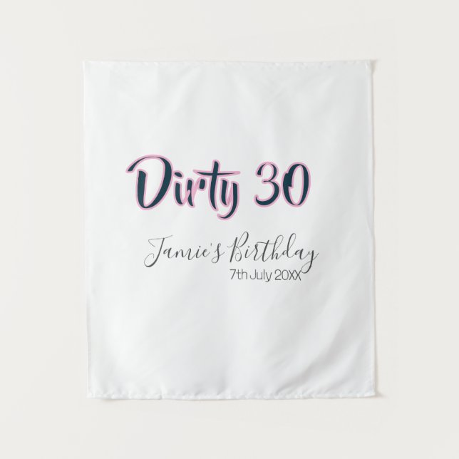 Dirty 30 happy birthday name date pink gray callig wandteppich (Vorderseite)