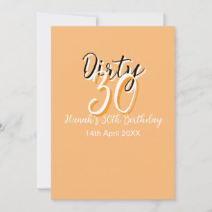 Dirty 30 orange weiß, einfache Retro-Geburtstag un Einladung