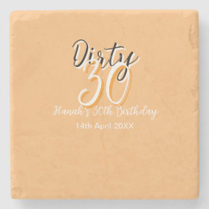 Dirty 30 orange weiß, einfache Retro-Geburtstag un Steinuntersetzer