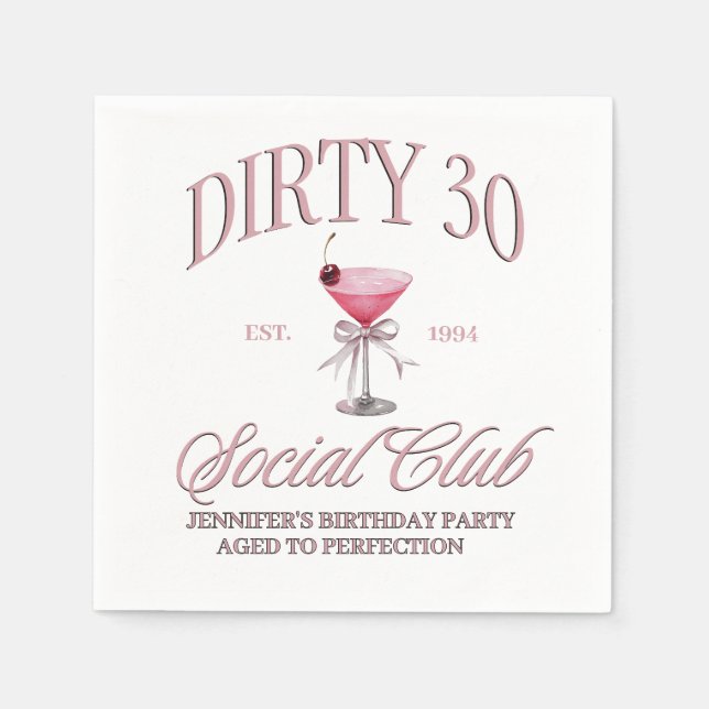 Dirty 30 rosa Coquette Martini Themed Serviette (Vorderseite)