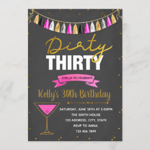 Dirty-30-Rosa-Party Einladung