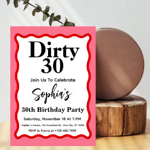 Dirty 30 Rosa und rote Kurven-Schwung 30. Geburtst Einladung
