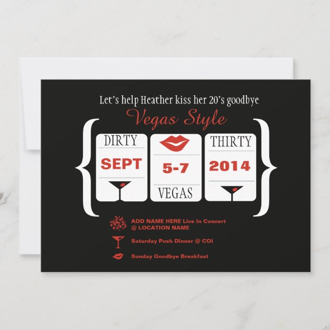 Dirty 30. Vegas Geburtstagssteckmaschine Einladung (Vorderseite)