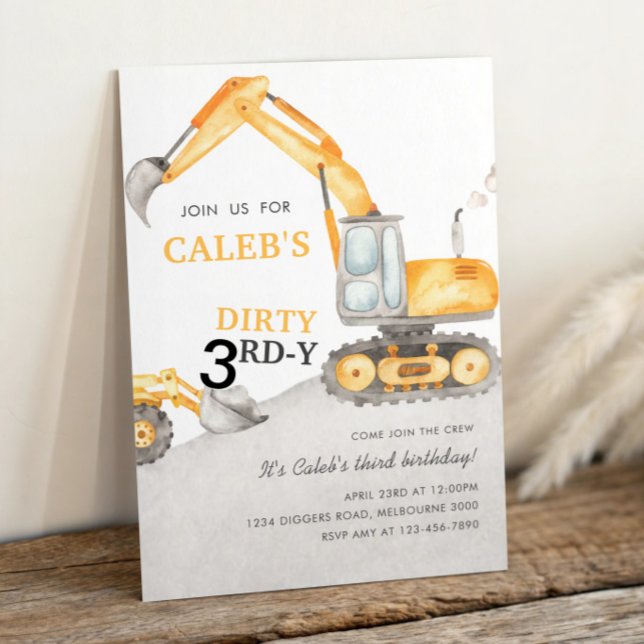 Dirty 3RD-Y Construction 3rd Birthday Party Einladung (Von Creator hochgeladen)