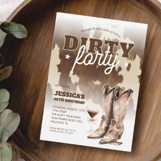 Dirty 40 Cowgirl Western 40. Geburtstag Party Einladung
