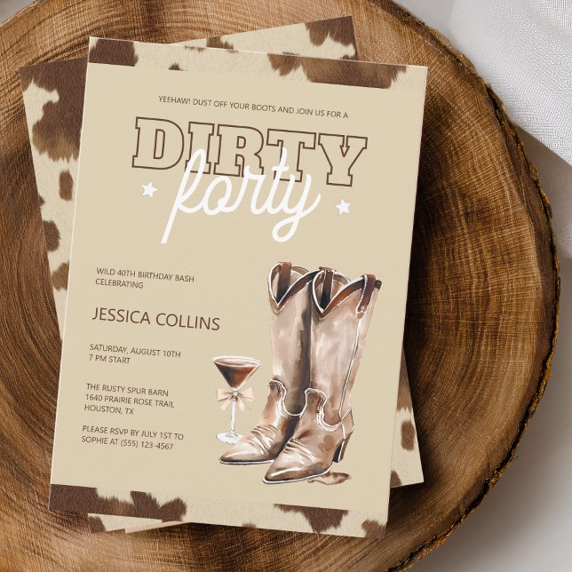 Dirty 40 Western Rustikales 40. Geburtstags-Party Einladung (Dirty Forty Western Rustic 40th Birthday Party Invitation)