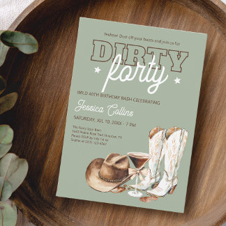 Dirty 40 Western Sage Green 40. Geburtstag Party Einladung