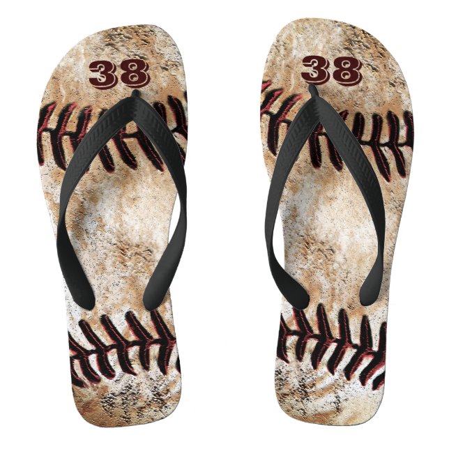 Dirty Baseball Flip Flops mit Ihrer Jersey-Nummer (Fußbett)