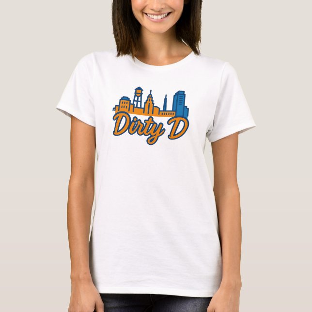 Dirty D Durham Skyline - Urban Script City Pride T-Shirt (Vorderseite)