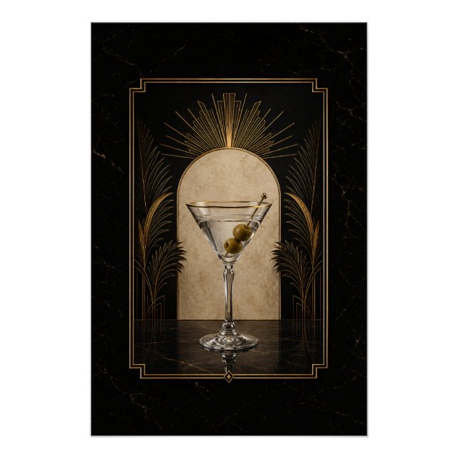 Dirty Martini Art Deco Poster | Druckbare Home Bar (Vorderseite)