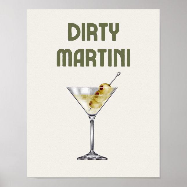 Dirty Martini Retro Sage Green Cocktail Poster (Vorne)