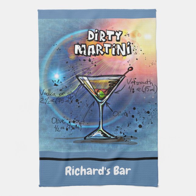 Dirty Martini Rezept Personalisierte Custom Bar Geschirrtuch (Vertikal)