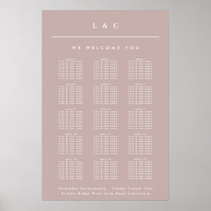 Dirty Pink Taupe Monogram Hochzeitstabelle Poster