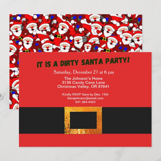 Dirty Santa Red Anzug Party und Santa Pattern Einladung (Vorne/Hinten)