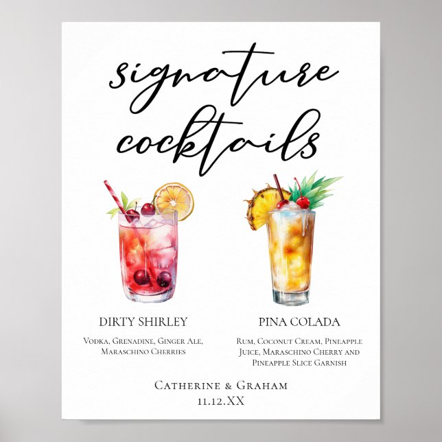 Dirty Shirley Piña Colada Signature Cocktails Menü Poster (Vorne)