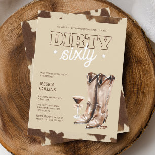 Dirty Sixty Western-Rustikale 60. Geburtstagsfeier Einladung
