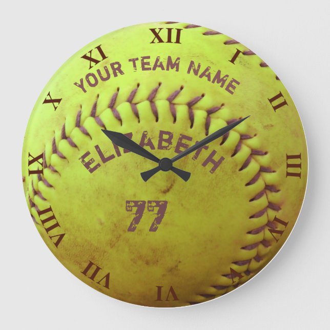 Dirty Softball Name Team Number Ball Große Wanduhr (Vorderseite)