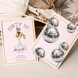 Dirty Thirty 30th Birthday Party Disco Martini  Einladung