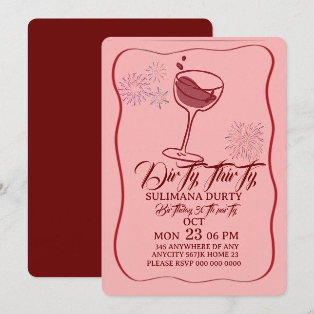 Dirty thirty birthday invitation template, cherry  einladung (Vorne/Hinten)