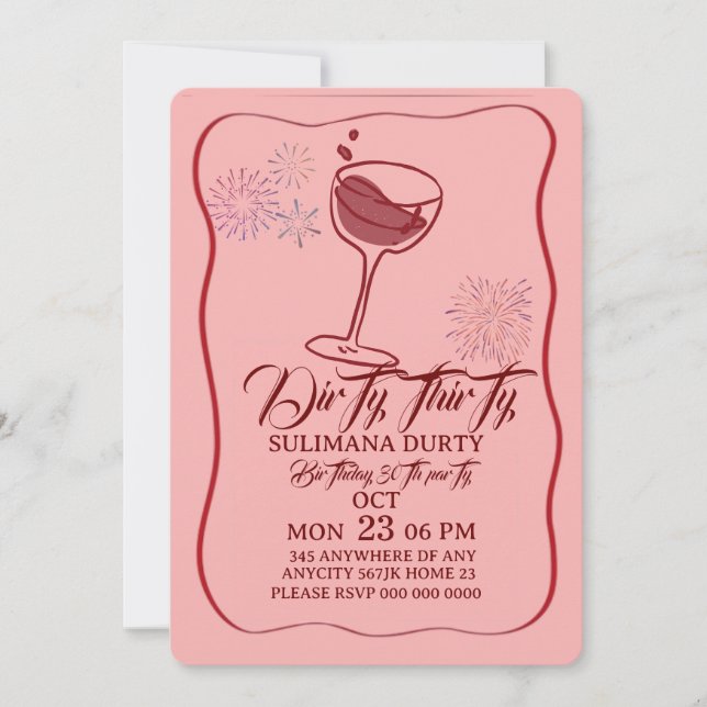 Dirty thirty birthday invitation template, cherry  einladung (Vorderseite)
