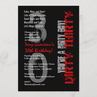 Dirty Thirty Birthday Schwarz-weiß Red Dirty Boy Einladung