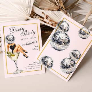Dirty Thirty Disco Martini 30. Geburtstag Party Einladung