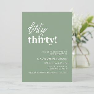Dirty Thirty Modern Sage Green Geburtstagsparty Einladung