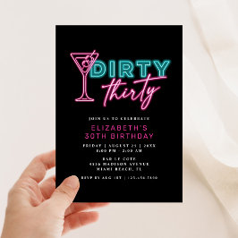Dirty Thirty Neon Blue & Pink 30. Geburtstag Einladung