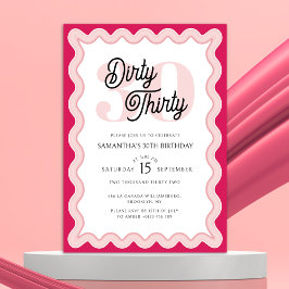 Dirty Thirty Pink Curvy Retro 30. Geburtstag Einladung
