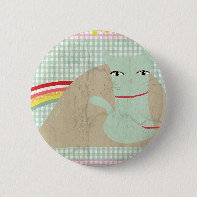 Dirty Vintag Gingham Not leidenden Chat Regenbogen Button (Vorderseite)