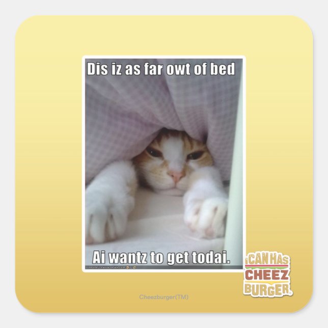 Dis iz bis zum Bett. Quadratischer Aufkleber (Vorderseite)