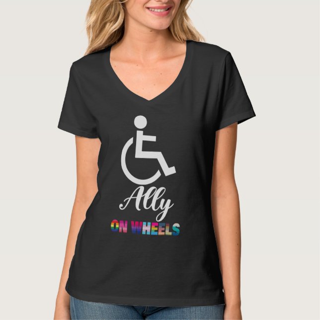 Disability Pride Awareness   Ally On Wheels Wheelc T-Shirt (Vorderseite)
