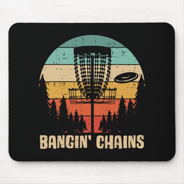 Disc Golf Bangin Chains Retro Frisbee Golfer Frolf Mousepad (Vorne)