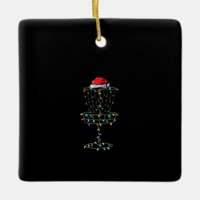 Disc Golf Basket Santa Disk Golf Frisbee Golfer Keramikornament (Vorderseite)