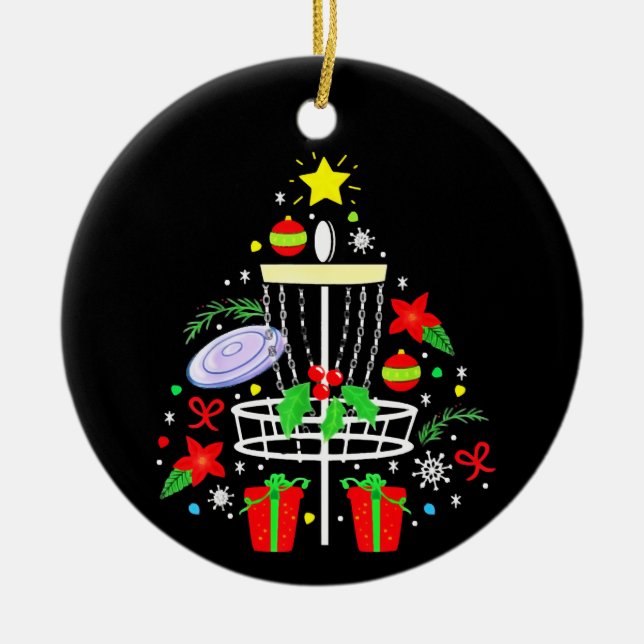 Disc Golf Frisbee Weihnachtsbaum Funny Keramik Ornament (Vorne)