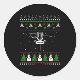 Disc Golf hässlicher Weihnachtspullover Pyjama für Runder Aufkleber