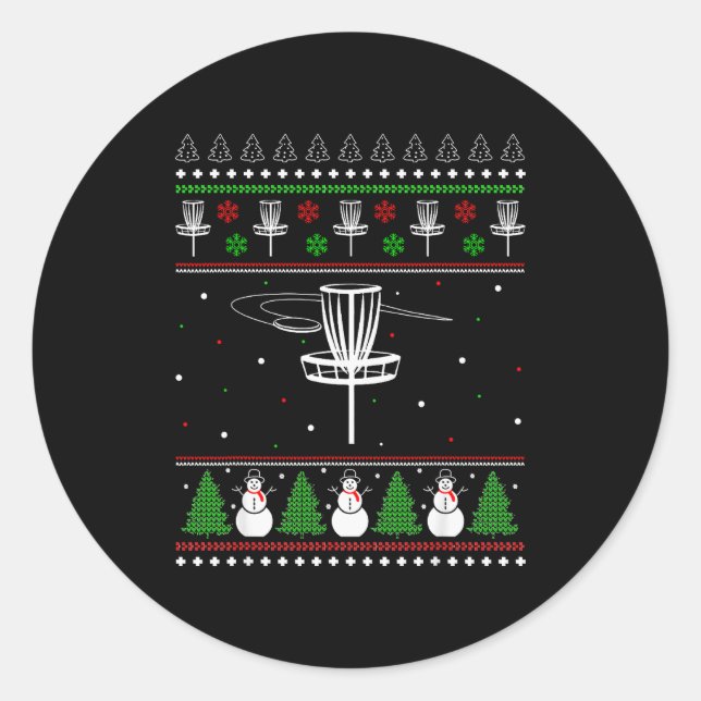 Disc Golf hässlicher Weihnachtspullover Pyjama für Runder Aufkleber (Vorderseite)