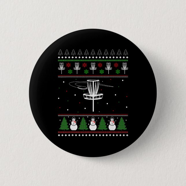 Disc Golf hässlicher Weihnachtspullover-Pyjama-Ges Button (Vorderseite)